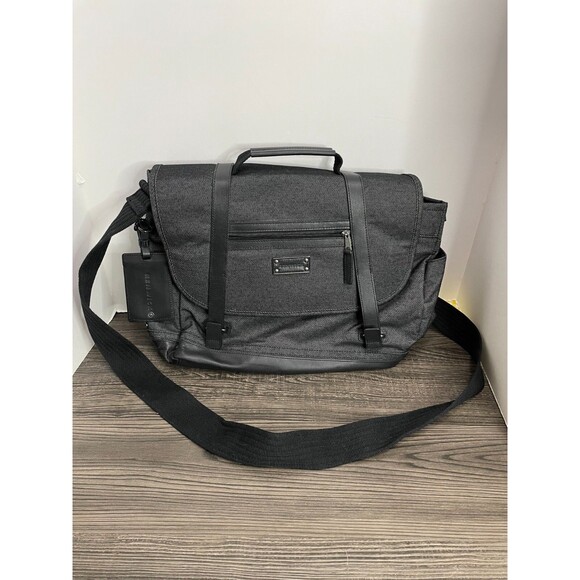 Renwick Messenger Travel Laptop Bag Canvas Leather Gray Black RFID Protection - Picture 1 of 16